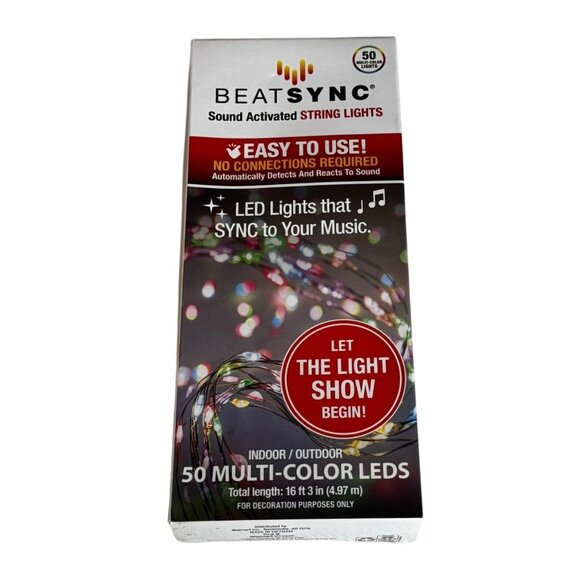 BeatSync 4 Function Christmas String Lights 50 Multi-Color LEDs 16'3" Indoor/Out - Picture 1 of 8